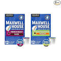 Maxwell House Cafe Collection Decaf House Blend Medium K-Cups + Coffee K-Cup Pods French Roast Dark 12 CT (Variety Pack)