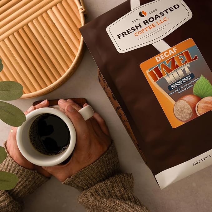 Fresh Roasted Coffee Decaf Hazelnut Flavored Coffee 5 lb (80 oz) Medium Roast Kosher Ground