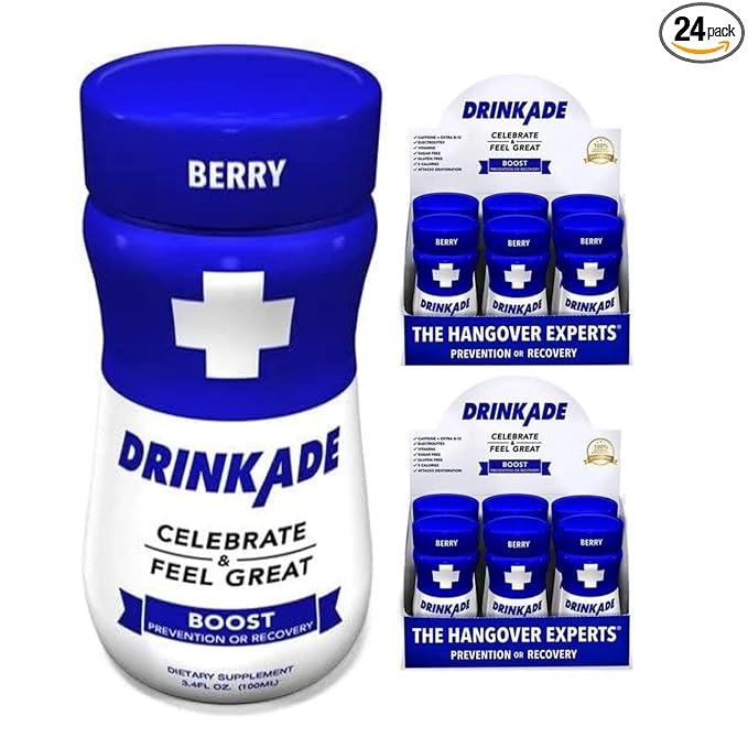 DrinkAde Boost – The Day After Drink Immunity &amp Energy Support Hydration &amp Recovery Drink with Caffeine Electrolytes B Vitamins &amp Green Tea Extract – Sugar Free 5 Calories Vegan Non-
