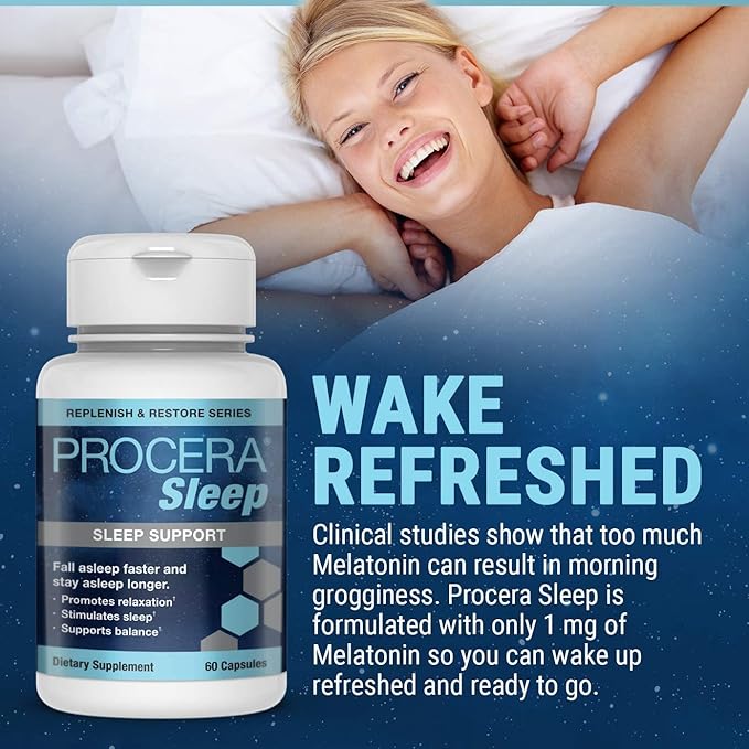 Procera Sleep - Wake Feeling Refreshed - Helps Regulate Circadian Cycles - 7 Clinically Proven Natural Ingredients - Non Habit-Forming - No Side Effects - Theanine - Melatonin - Lemon Balm - 60 Count