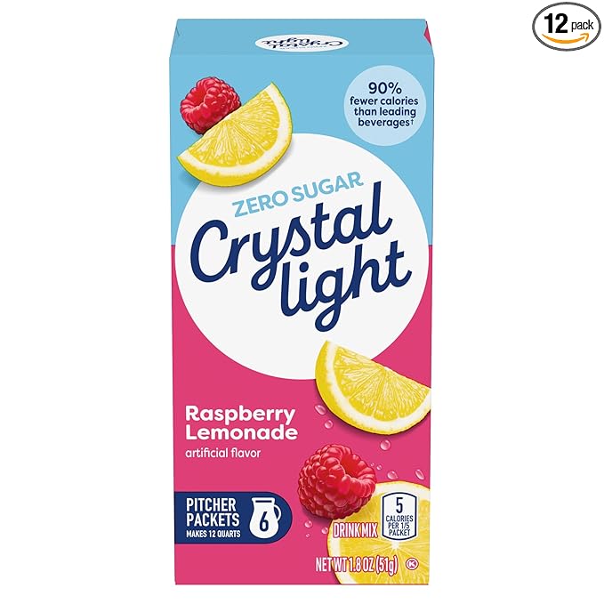 Crystal Light Drink Mix 72 Pitcher Packets for Flavorful Hydration and Shareable Refreshment Artificially Flavored Raspberry Lemonade Zero Sugar Low Calorie 1.8 oz each box