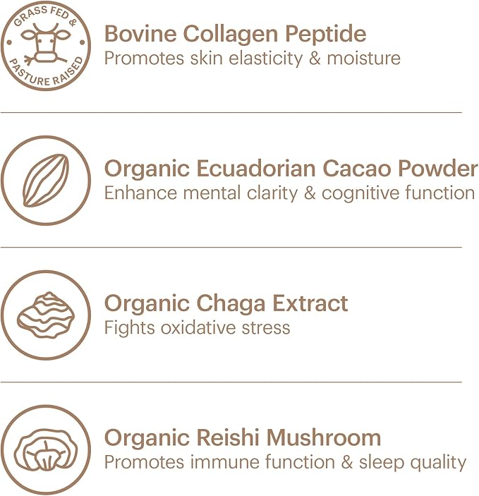 Wellthy Collagen Superfood Powder Fights Stress &amp Fatigue Cacao Mushroom Powder - Organic Chaga &amp Reishi Extracts Certified Organic Matcha Allergen-Free &amp Non-GMO