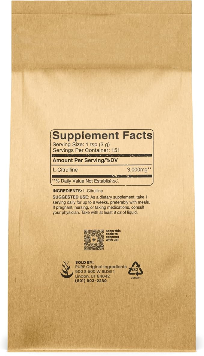Pure Original Ingredients L-Citrulline Powder (1 lb) Pure Non-Essential Amino Acid Preservative-Free