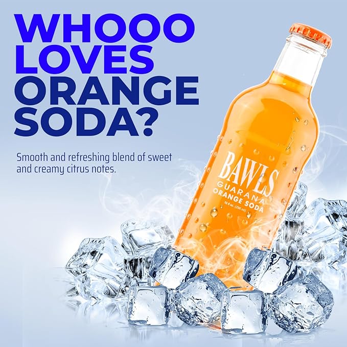 BAWLS Guarana Mandarin Orange BAWLS Guarana Drink Guarana Soda Guarana Fueled Soda for Energy High Energy Caffeinated Drink 10oz 12 Pack Glass Bottles