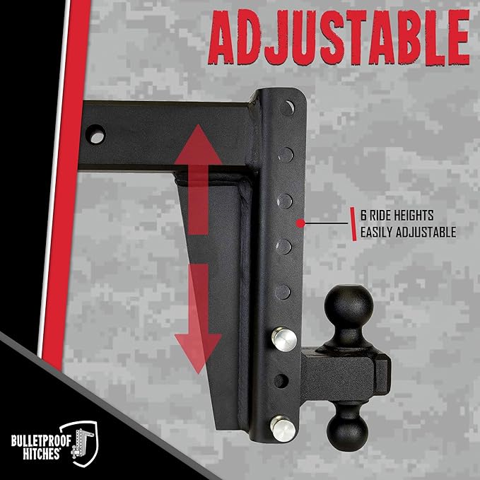 BulletProof Hitches - 3.0 Adjustable Heavy Duty Trailer Hitch (22000 lb. Rating) - 10 Drop/Rise Trailer Hitch with 2 &amp 2-5/16 Dual Ball - Powder Coat Solid Steel Corrosion-Resistant