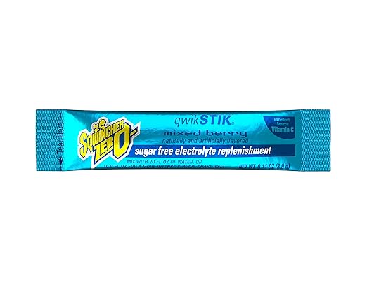 Sqwincher Zero Qwik Stik Sugar Free Electrolyte Hydration Packets Strawberry Lemonade and Mixed Berry Flavors (50 count each)