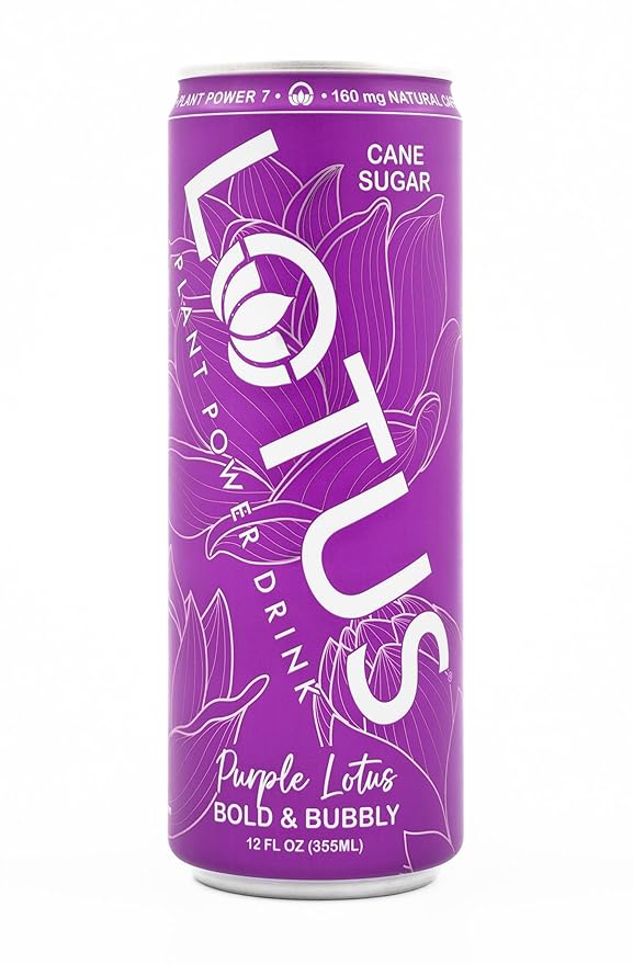 Purple Lotus Plant Power Drink™ | Boysenberry | Pure Cane Sugar | 160 mg Natural Caffeine from Green Coffee Bean | Plant-Based Ingredients | 12 oz Cans | 12 Count