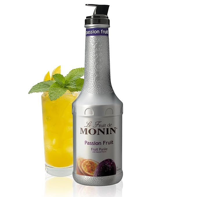 Monin - Passion Fruit Purée | Premium Purée for Cocktails Smoothies &amp More | Clean Label with No Artificial Flavors No Artificial Preservatives (Plastic Bottle 1 Liter)