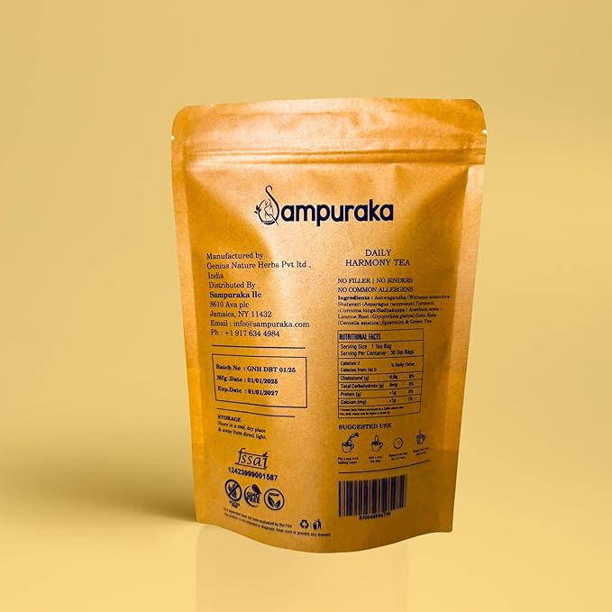 Sampuraka Daily Harmony Tea - Traditional 8-Herb Blend 30 Premium Pyramid Sachets with Ashwagandha &amp Spearmint (3)