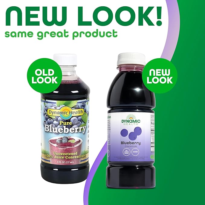 Dynamic Health Blueberry Concentrate 100% Concentrate Unsweetened No Additives Brain Function Antioxidant Support Vegan Gluten Free Non-GMO 16 Fl oz