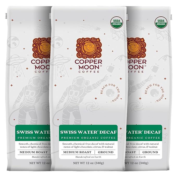 Copper Moon Ground Coffee Medium Roast Swiss Water Decaf Blend 3 Bags 12 oz. Each