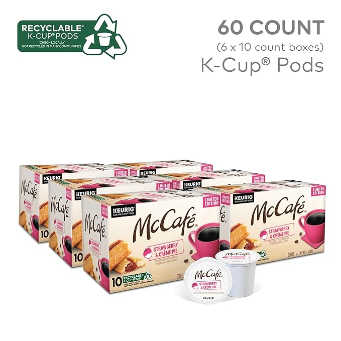 McCafé Strawberry &amp Crème Pie Light Roast Flavored Coffee Single Serve Keurig® K-Cup Pods Limited Edition 60 Count (6 Packs of 10)