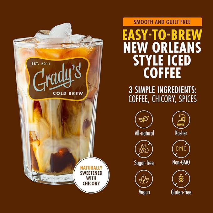 GRADY’S COLD BREW French Vanilla 100% Arabica Ground Coffee &amp Chicory Pouches 12 Bundles of 4 Easy-to-Brew Bean Bags Makes 144 drinks