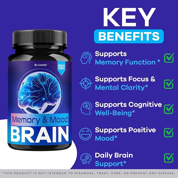 Memory Mood and Brain Capsules - Official Daily Support Brain Health Supplement Pills Advanced Formula Memory &amp Mood Brain &amp Memory Focus Reviews 60 Capsules for 1 Month