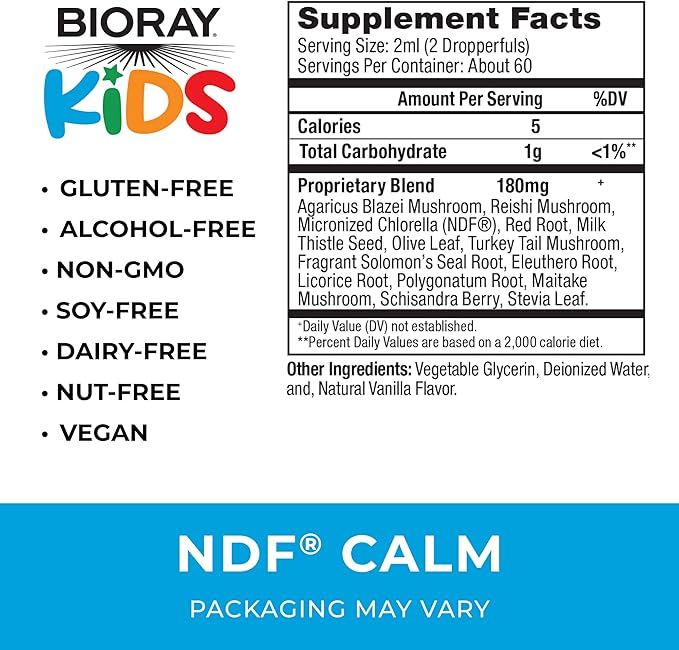 BIORAY Kids NDF Calm Vanilla - 4 fl oz - Nourish the Liver &amp Remove Toxins - Non-GMO Vegan Gluten Free - 2-4 Month Supply