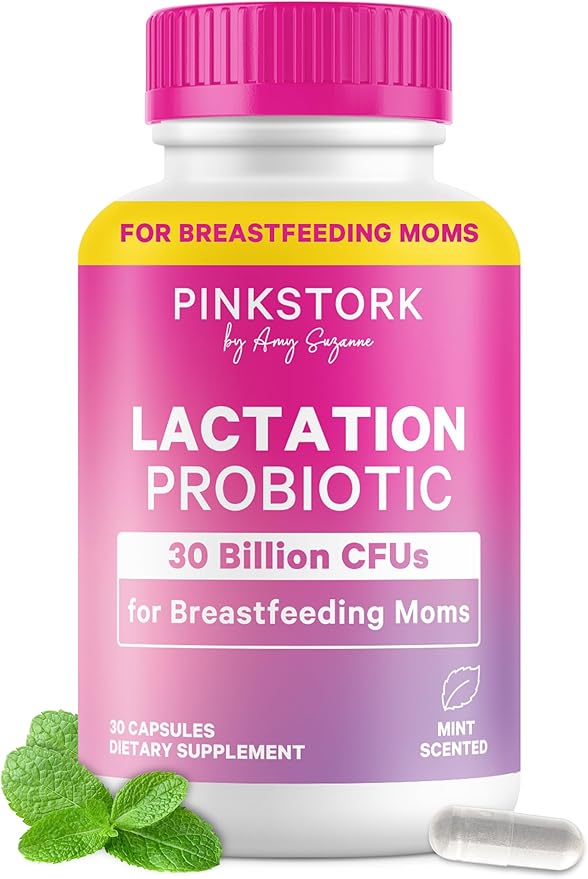 Pink Stork Lactation Probiotic - 30 Billion CFUs Multi Strain Postnatal Probiotics for Breastfeeding Women - Support Breast Milk &amp Gut Health Postpartum Essentials Mint Essence 30 Capsules