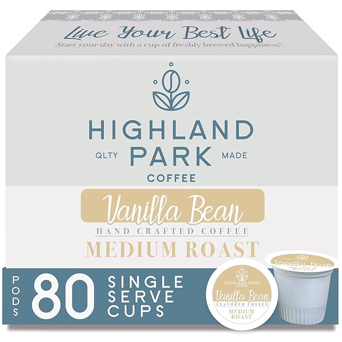 Highland Park Coffee Single Serve Pods Compatible with Keurig K Cup Brewers Vanilla Bean 80 Count