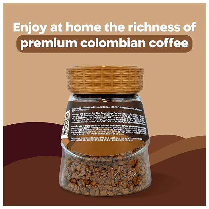 Juan Valdez Freeze Dried Instant 100% Colombian Coffee 3.5 oz Jar Pack of 2 Advanced Freeze-Drying Technique to Preserve Flavor and Aroma Kosher