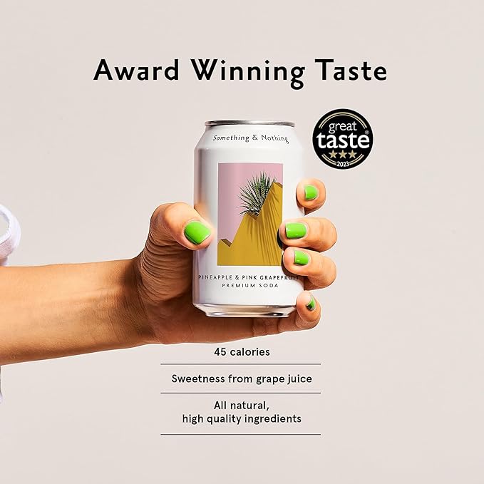Something &amp Nothing Pineapple &amp Pink Grapefruit Flavoured Sparkling Water | Lightly Carbonated Full Flavoured with Grape &amp Lemon Juice | Vegan &amp Low Calorie Soda | 12 Fl Oz Cans (Pack