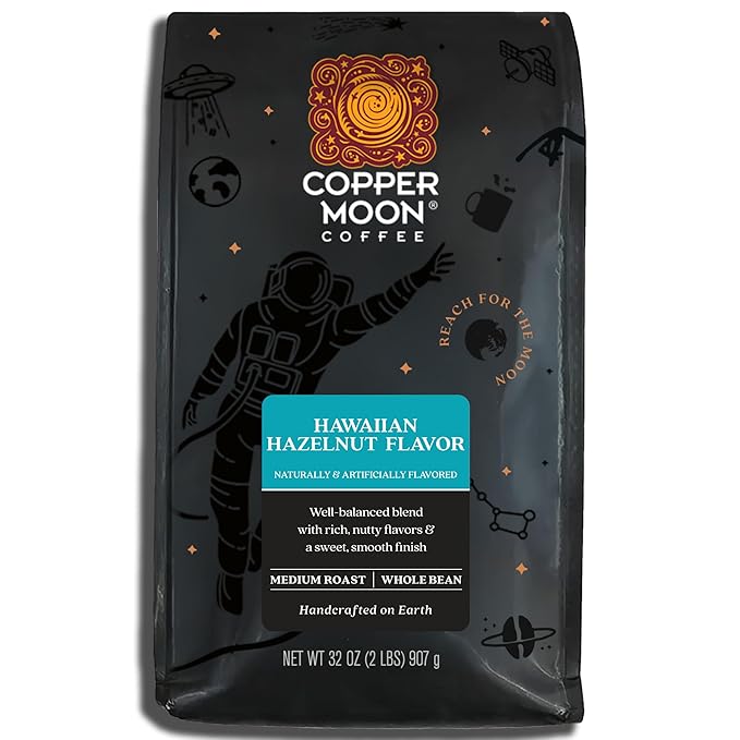 Copper Moon Medium Roast Whole Bean Coffee Hawaiian Hazelnut Blend 2 Lb