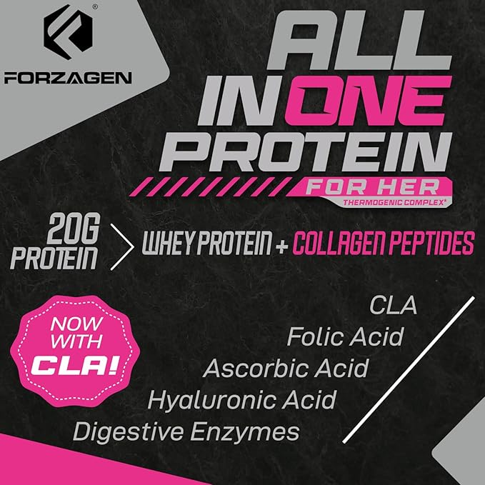 Forzagen All in One Protein for Her | Women’s Protein Powder with Multi Collagen Peptides | Hydrolyzed Collagen Supplement Gut Health Great for Pre &amp Post Workout | Dutch Chocolate 30+ Servings