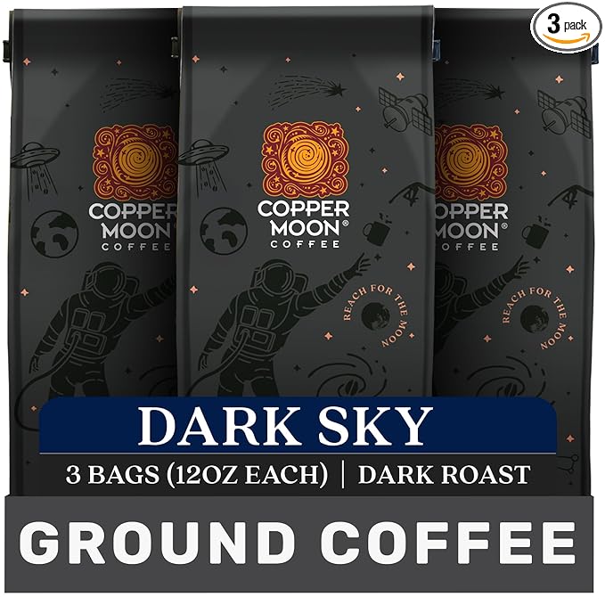 Copper Moon Ground Coffee Dark Sky Blend Dark Roast 3 Bags (12 oz. Each)