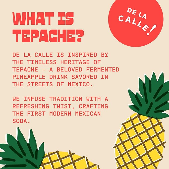 De La Calle Tepache - Mango Chili - Modern Mexican Soda - Craft Fermented Pineapple Sparkling Beverage - Certified Organic Antioxidant Rich Non-Alcoholic Healthy Soda Low Sugar Low Calorie Non-G