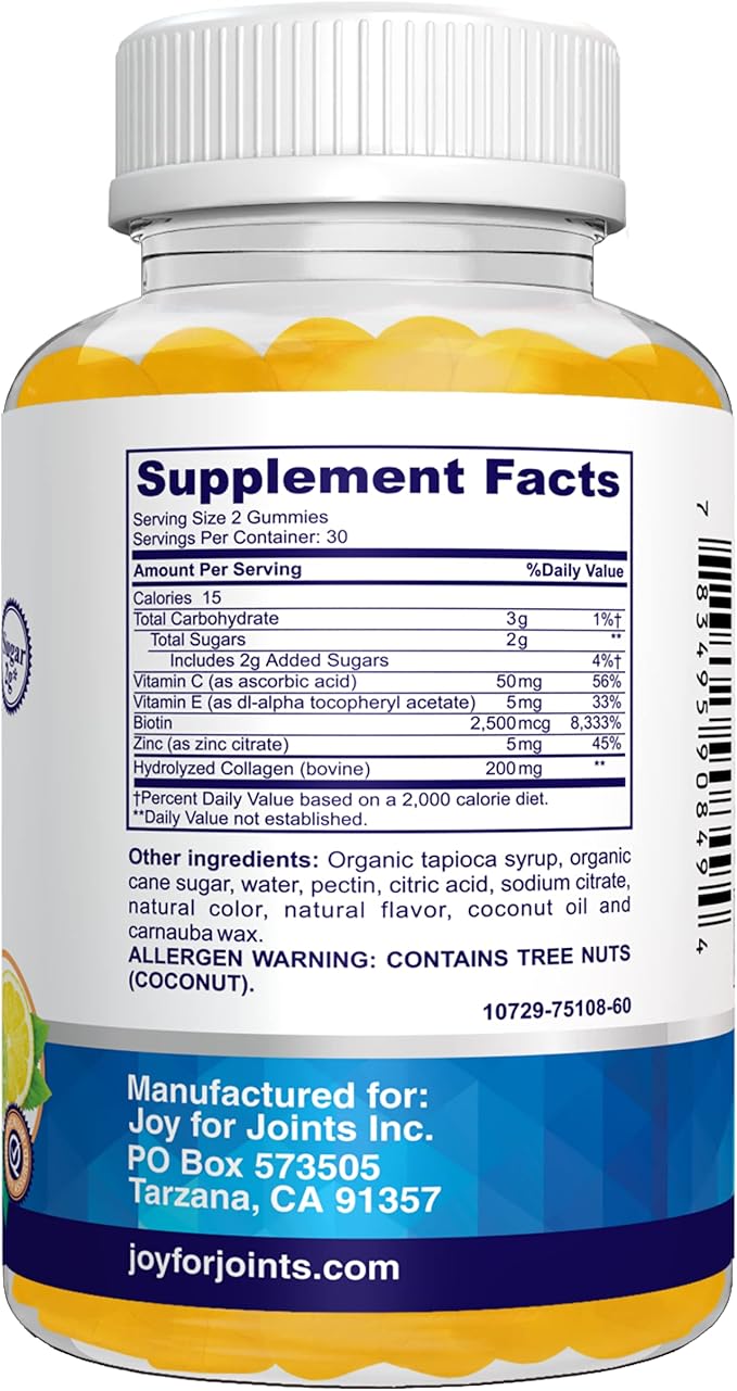 Collagen Gummies for Women with Biotin 2500mcg Vitamin C E &amp Zinc – Hair Skin and Nails Gummies – Low Sugar Lemon Flavor – Beauty Supplement – 60 Gummies