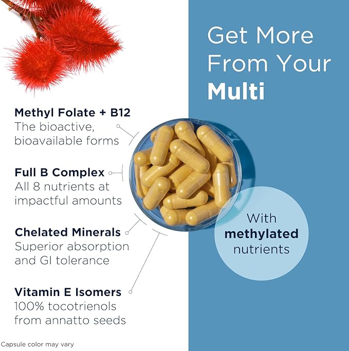 Designs for Health Methylated Multivitamin for Women &amp Men - Twice Daily Multimineral Supplement &amp Multivitamin Without Iron + Methylated B12 and Folate Vitamin C K D E + More (120 Capsule