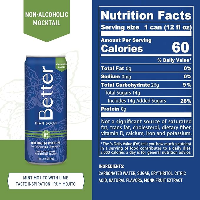 Better Than Booze Mocktails Non-Alcoholic Drinks | Alcohol Alternative Beverages Ritual Zero Proof | Enjoy Your Drink Moment with Our Alcohol Free Drinks Mint Mojito with Lime 12 Fl Oz Each 4 Pack