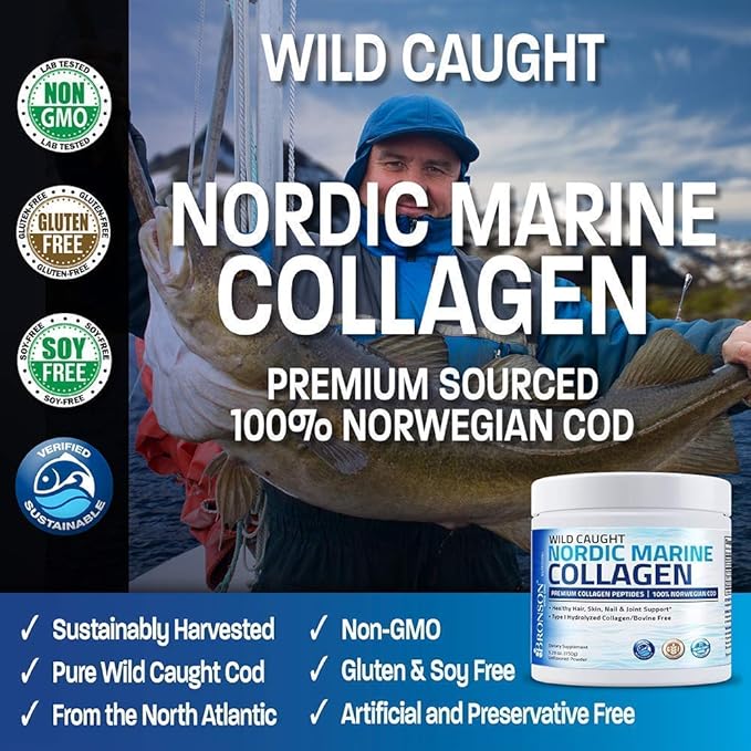 Bronson Marine Collagen Peptides Hydrolyzed Protein Powder + Ultra Biotin 10000 Mcg Hair Skin and Nails Supplement