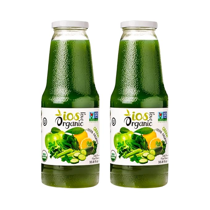 IOS Love Organic Juice - USDA Organic Certified - Cold Pressed No Added Sugar No Water No Artificial Colors No Preservatives No Flavors Added No Gluten - 33.8 Fl Oz (Green Pack of 2)