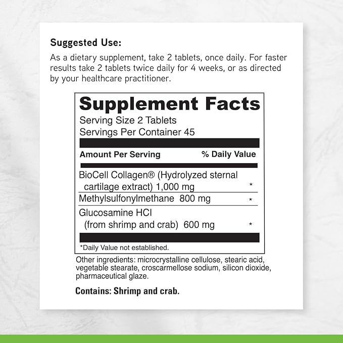 DAVINCI Labs Natures Collagen - BioCell Collagen Supplement with MSM &amp Glucosamine - Helps to Support Joint Health Skin Health &amp Connective Tissues - Gluten-Free - 90 Tablets