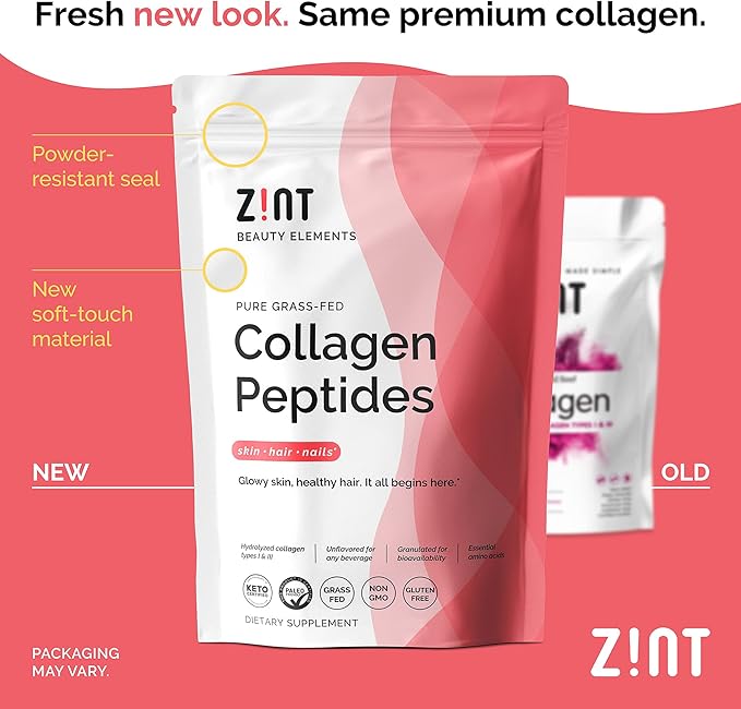 Zint Collagen Peptides Powder (32 oz) | Grass-Fed Hydrolyzed Type I &amp III | Supports Skin Hair Joints &amp Gut Health | Rich in Key Amino Acids | Paleo-Friendly Keto Non-GMO Unflavored