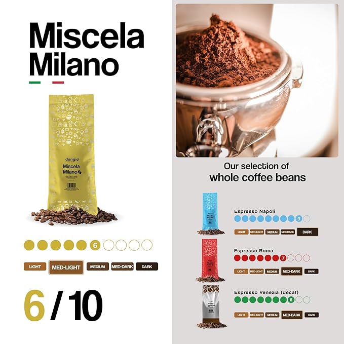 Dongiò Caffè Milano Blend – Whole Bean Coffee 2.2 lbs (35.2 oz) Medium-Light Roast Italian Espresso Blend with Notes of Caramel and Dried Fruit