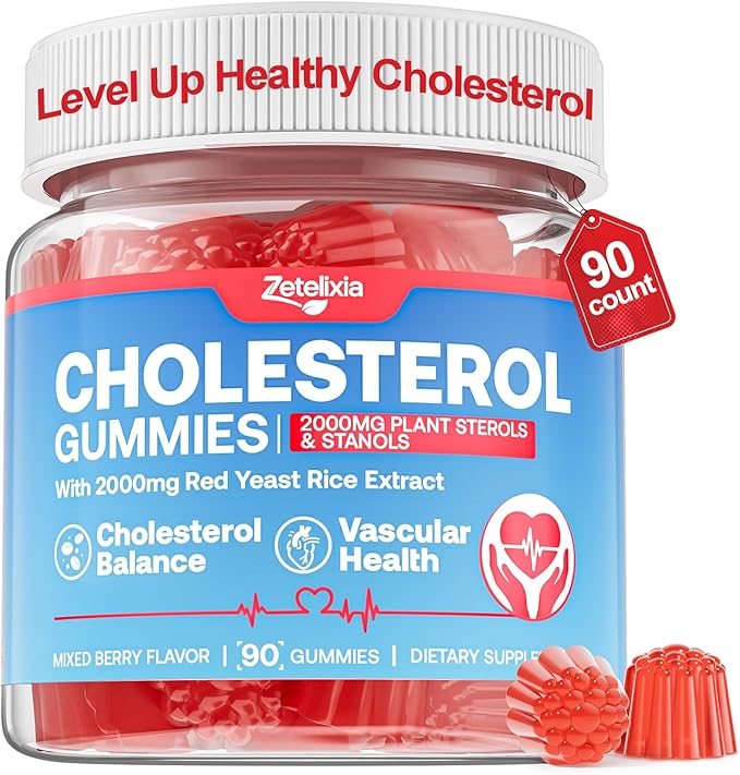 Cholesterol lowering Supplements Gummies Cholesterol Gummies with Plant Sterols &amp Stanols Red Yeast Rice Lower Cholesterol Naturally – Vegan Non-GMO Mixed Berry Flavor 90Ct