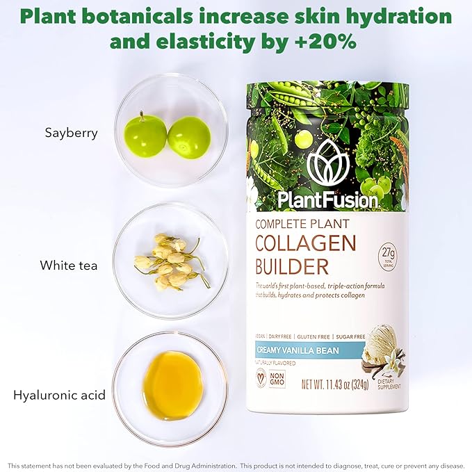 PlantFusion Vegan Collagen Powder - Plant Based Collagen Protein Powder For Muscle &amp Joints Hair Skin &amp Nails - Keto Gluten Free Soy Free Non-Dairy No Sugar Non-GMO - Unflavored 10.58 o