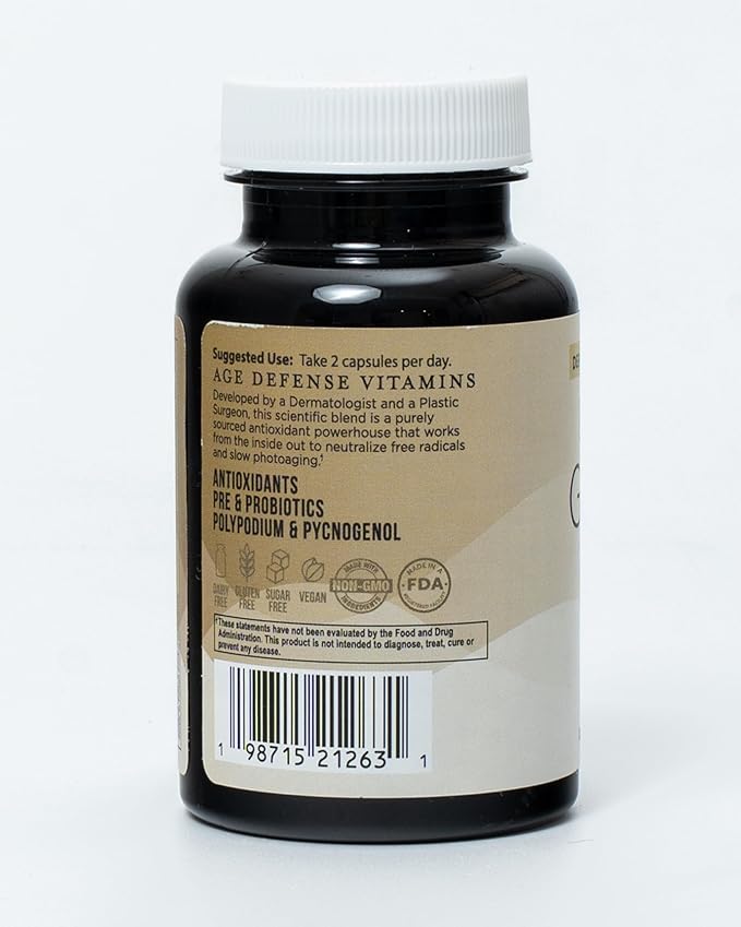 Age Defense Vitamins - Dermatologist and Plastic Surgeon Developed to Fight photoaging and Melasma Polypodium Leucotomos Antioxidant Formula – Vegan Gluten-Free – 60 Capsules