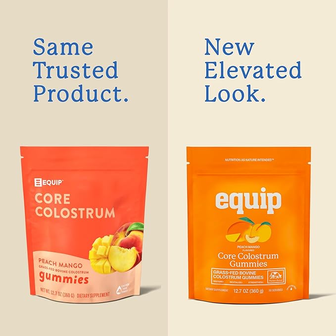 Equip Foods Core Bovine Colostrum Gummies Delicious 1g Per Seving Grass Fed Colostrum Supplement - Gut Health Immunity Recovery Hair &amp Skin - 60 Bovine Colostrum Gummies 30 Servings Peach Ma