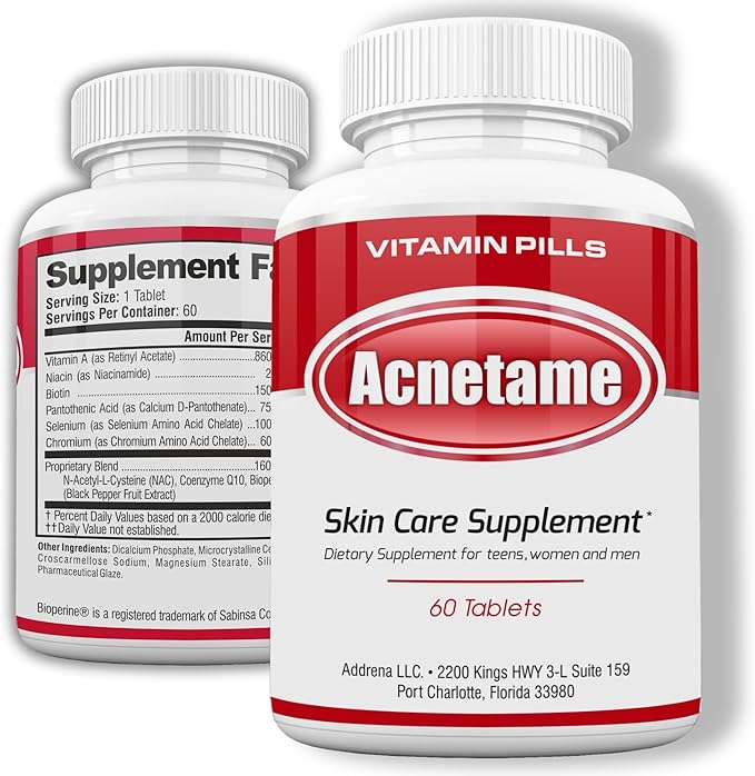 Acne Pills- Vitamin Supplements for Acne Treatment- Natural Clear Skin from Hormonal Cystic Pimples- Oily Skin Vitamins Pill for Women Teen Men &amp Adults 60 Tablets