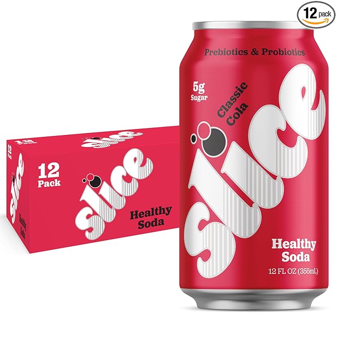 Slice Healthy Soda Classic Cola Prebiotic &amp Probiotic Soda Pop 5g Fiber 40 calories 12 fl oz 12 Pack