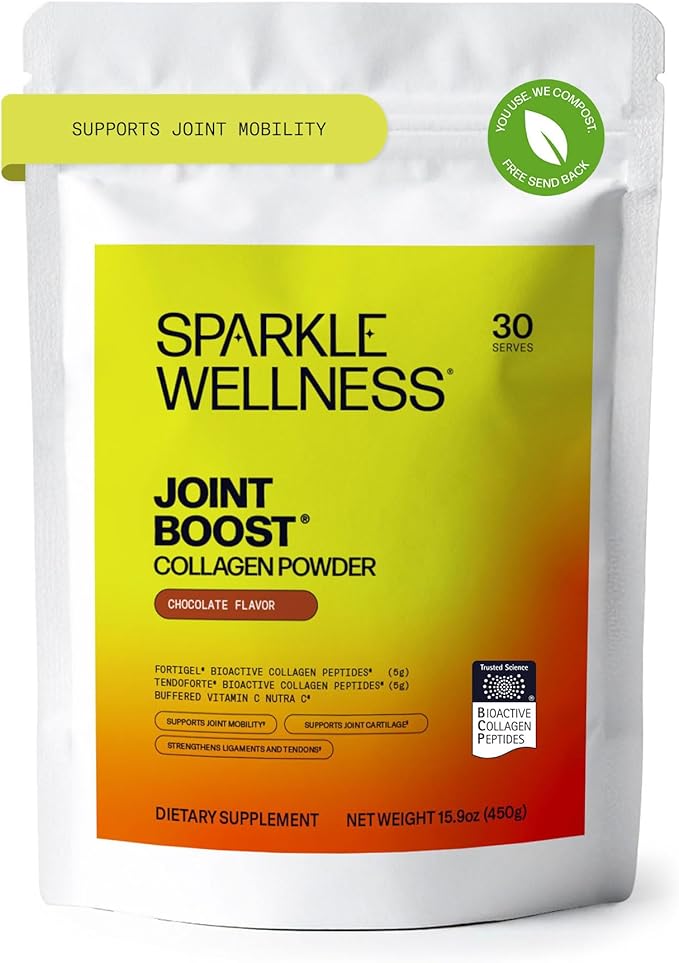 Sparkle Wellness FORTIGEL &amp TENDOFORTE Collagen Peptides | Collagen Powder with Calcium Ascorbate Vitamin C to Support Joint Mobility Tendon &amp Ligament Health | Joint Boost (Chocolate) [30-Se