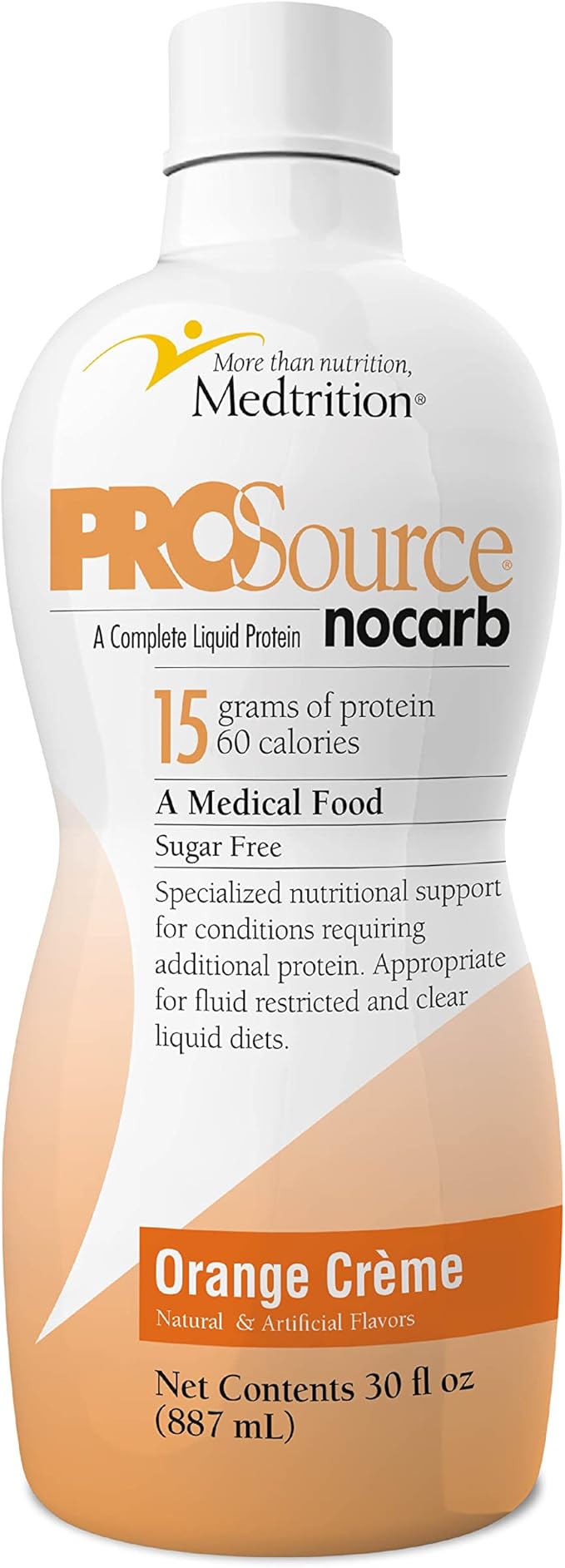 Liquid Collagen Peptides Type I III 15 Grams Protein per Oz. |Prosource NoCarb Orange Crème Bottle Medtrition|