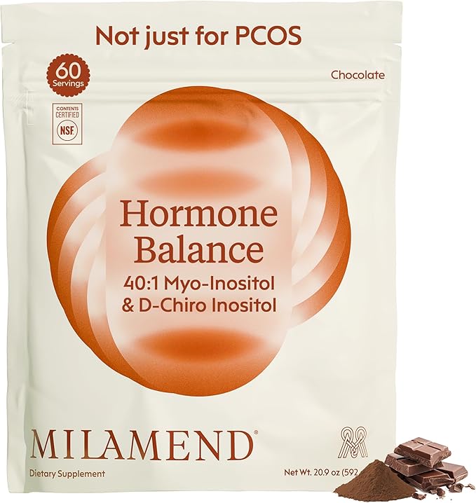 milamend Hormone Balance for Women 40:1 Myo-Inositol D-Chiro Inositol Supplement + CoQ10 ALA &amp Amino Acids – Fertility Ovarian &amp Cycle Support – Chocolate Powder – 30-Day Supply