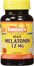 Sundance Vitamins Max Melatonin 12 mg Natural Berry Flavor