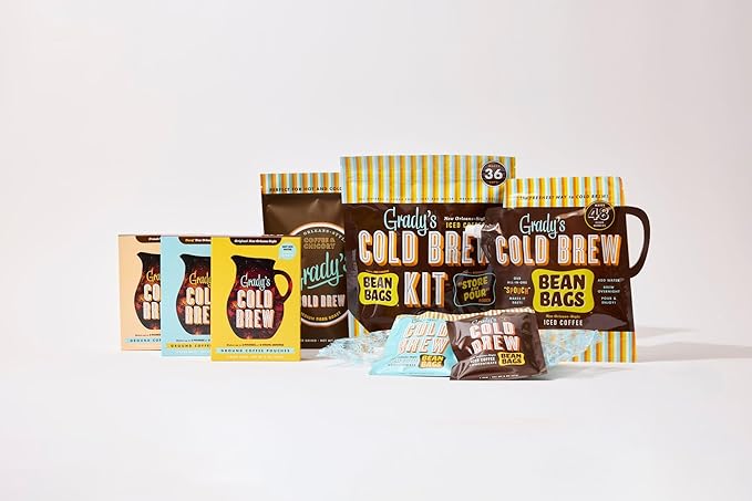 GRADY’S COLD BREW New Orleans Style - DECAF 100% Arabica Ground Coffee &amp Chicory Pouches SIX Bundles of 4 Easy-to-Brew Bean Bags Makes 72 drinks