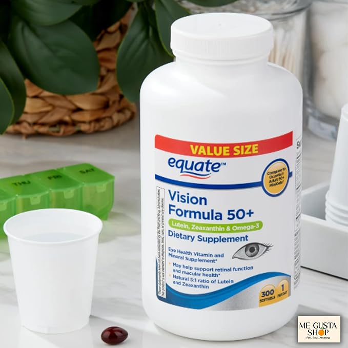 Equate Vision Formula 50+ Softgel Dietary Supplement 300 Count + me Gusta Sticker
