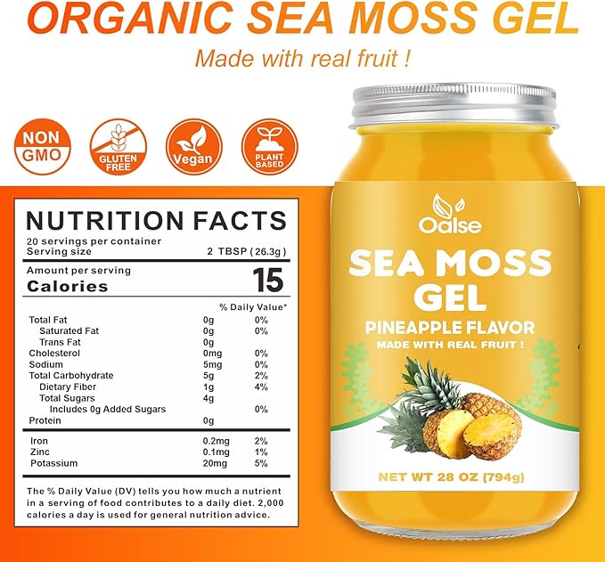 Sea Moss Gel - Raw Nutritious Irish Sea Moss Gel Rich in 102 Vitamins and Minerals Proteins &amp Vitamins Vegan-Friendly 28OZ Pineapple Flavor
