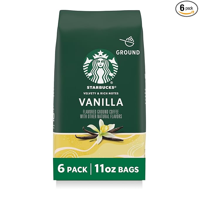 Starbucks Ground Coffee Flavored Hot or Iced Coffee Vanilla Six 11 oz Bags