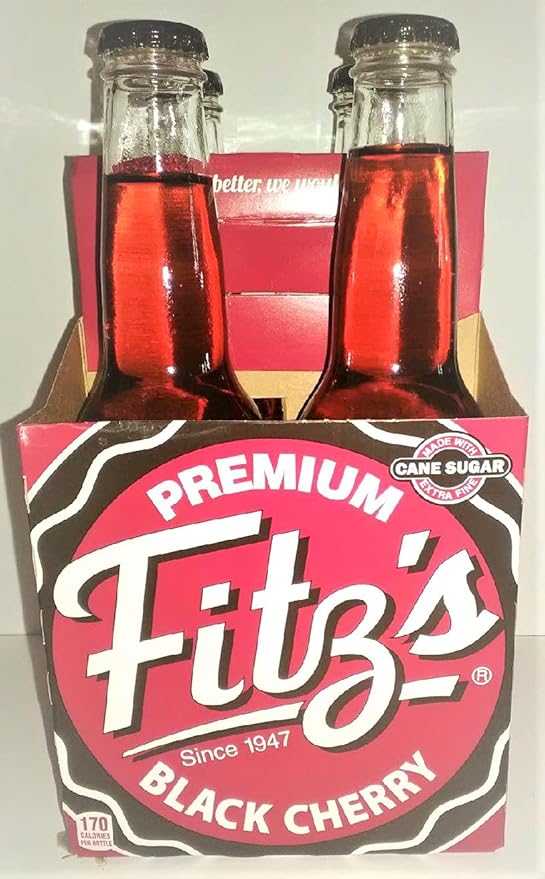 Premium Fitz's Black Cherry 12oz Glass Bottles (4 pack) Fitzs Soda pop Root Beer